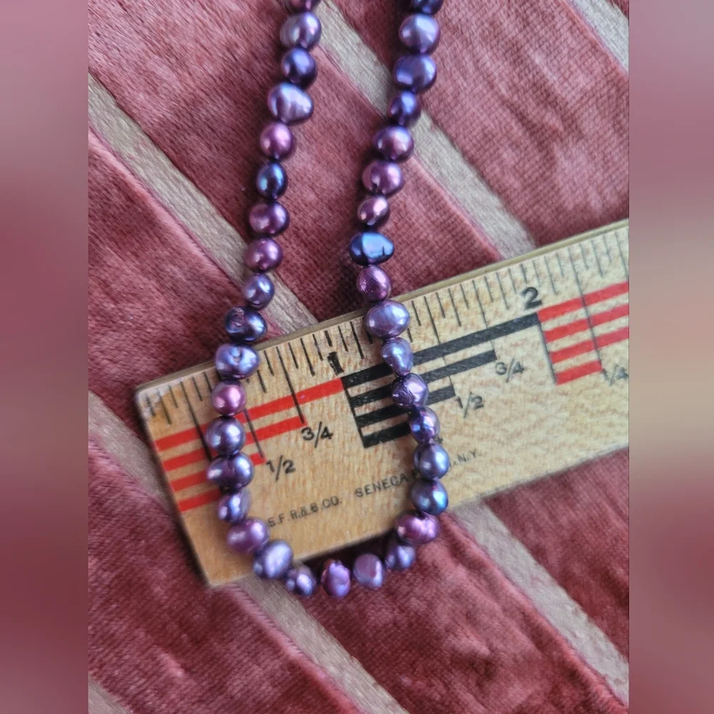 Genuine Purple Pearl Necklace Sterling Silver Clasp - Picture 6 of 14